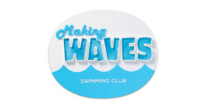 Making Waves Swimming Club blue and white laminate sign