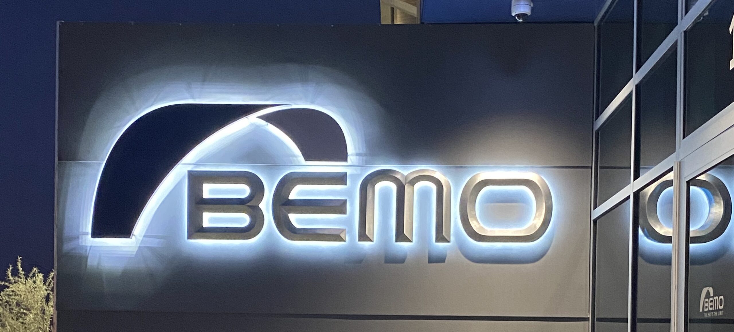 LED illuminated commercial sign at night