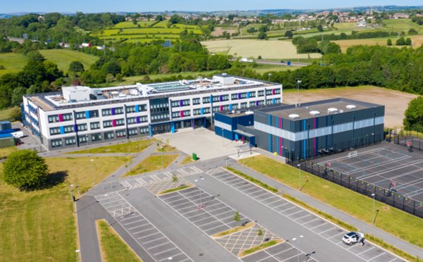 Birds-eye view of a school building and space